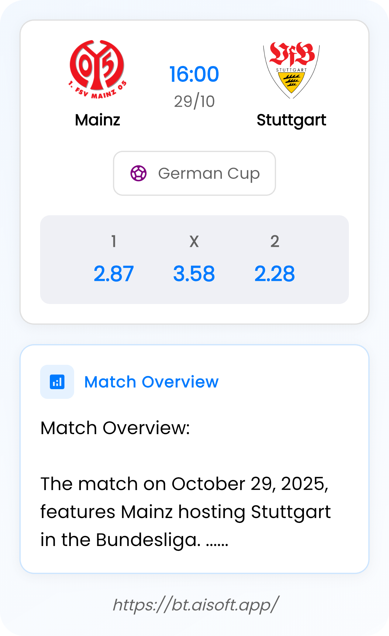 AI Match Prediction: Mainz vs Stuttgart • German Cup • 16:00 / 29 October