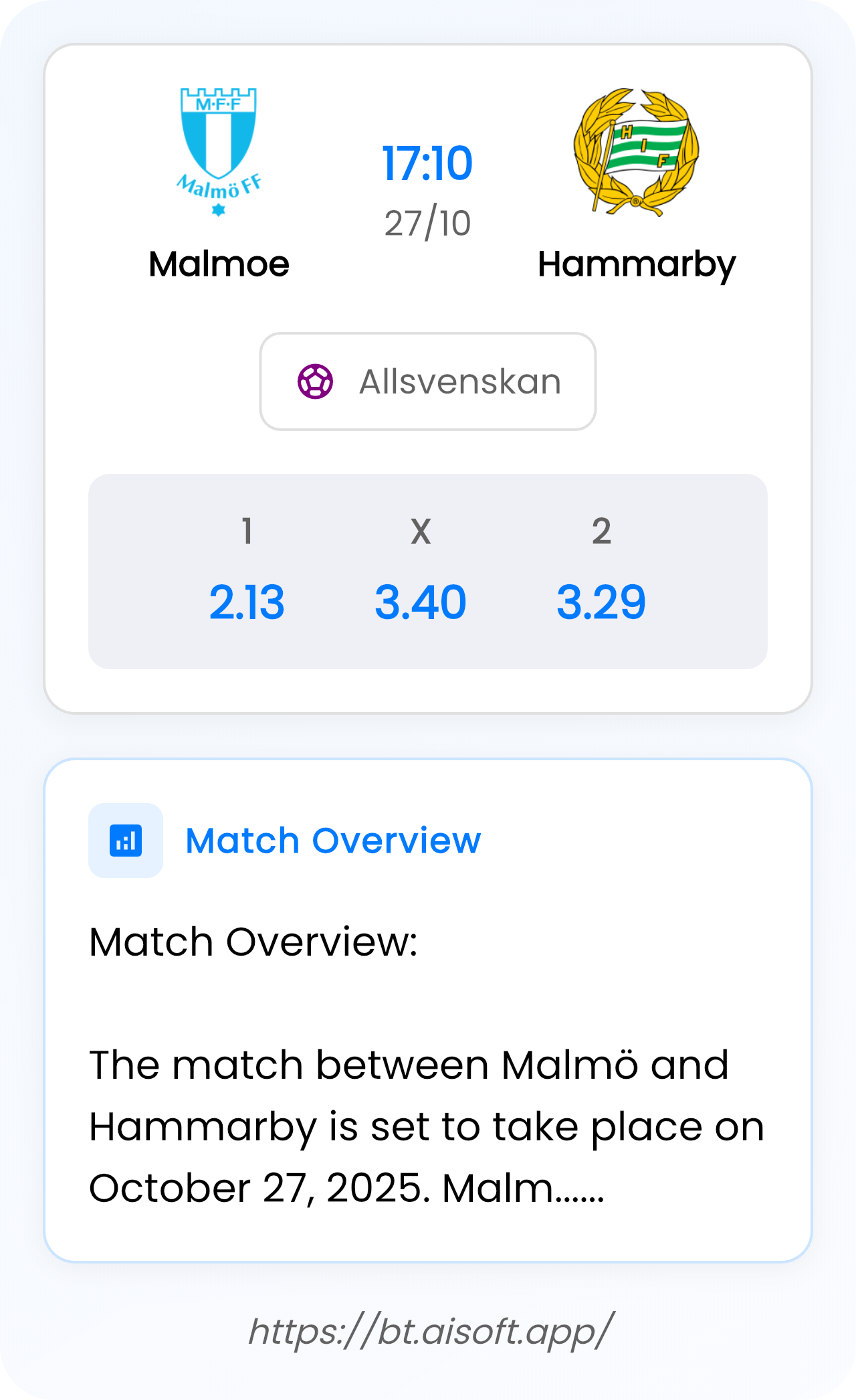 AI Match Prediction: Malmoe vs Hammarby • Allsvenskan • 17:10 / 27 October