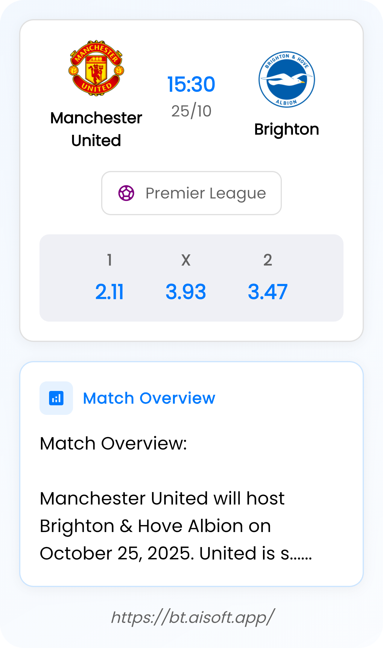 AI Match Prediction: Manchester United vs Brighton • Premier League • 15:30 / 25 October