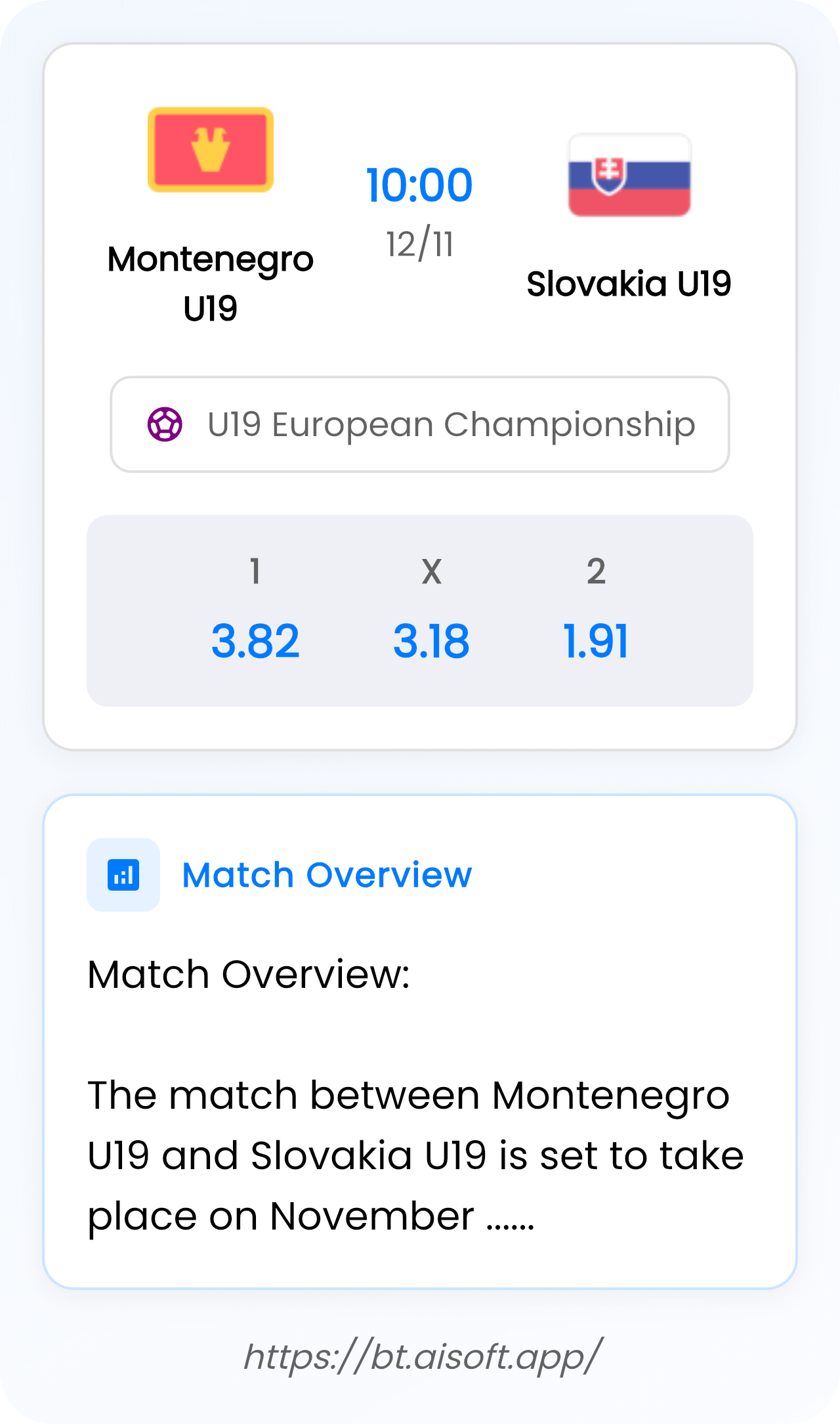 AI Match Prediction: Montenegro U19 vs Slovakia U19 • U19 European Championship • 10:00 / 12 November