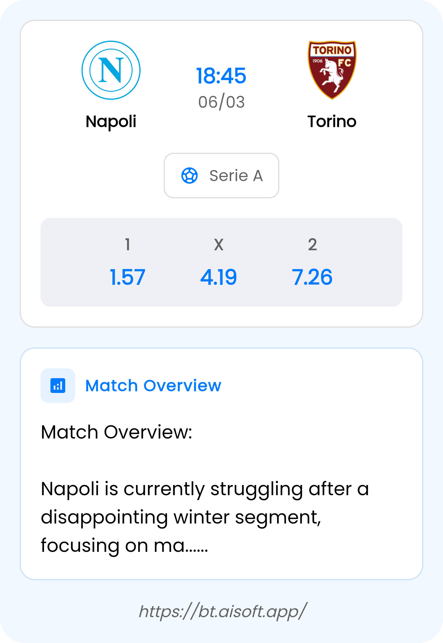 AI Match Prediction: Napoli vs Torino • Serie A • 18:45 / 06 March