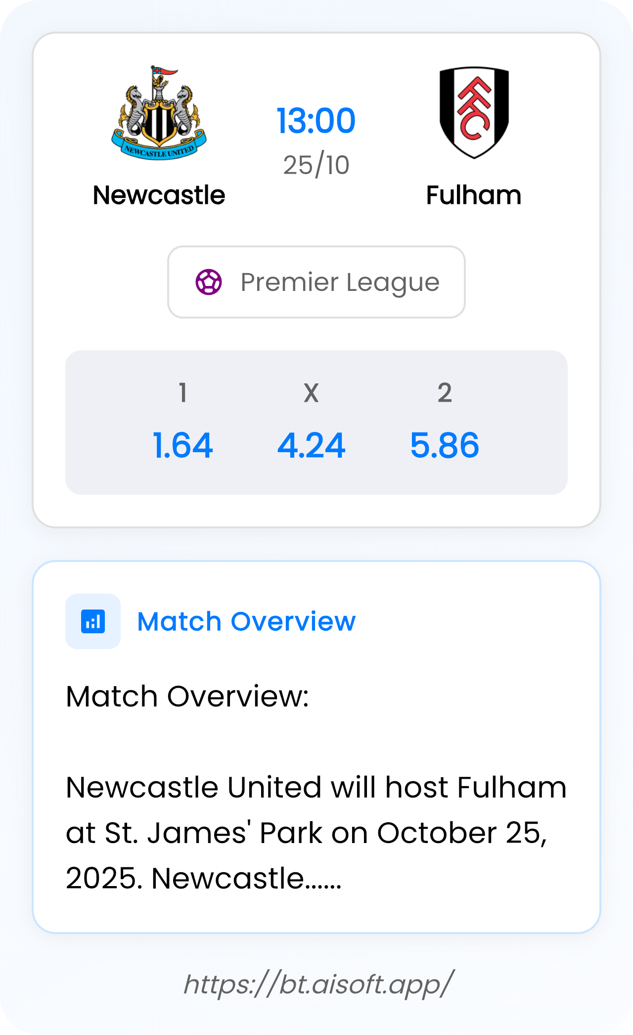 AI Match Prediction: Newcastle vs Fulham • Premier League • 13:00 / 25 October