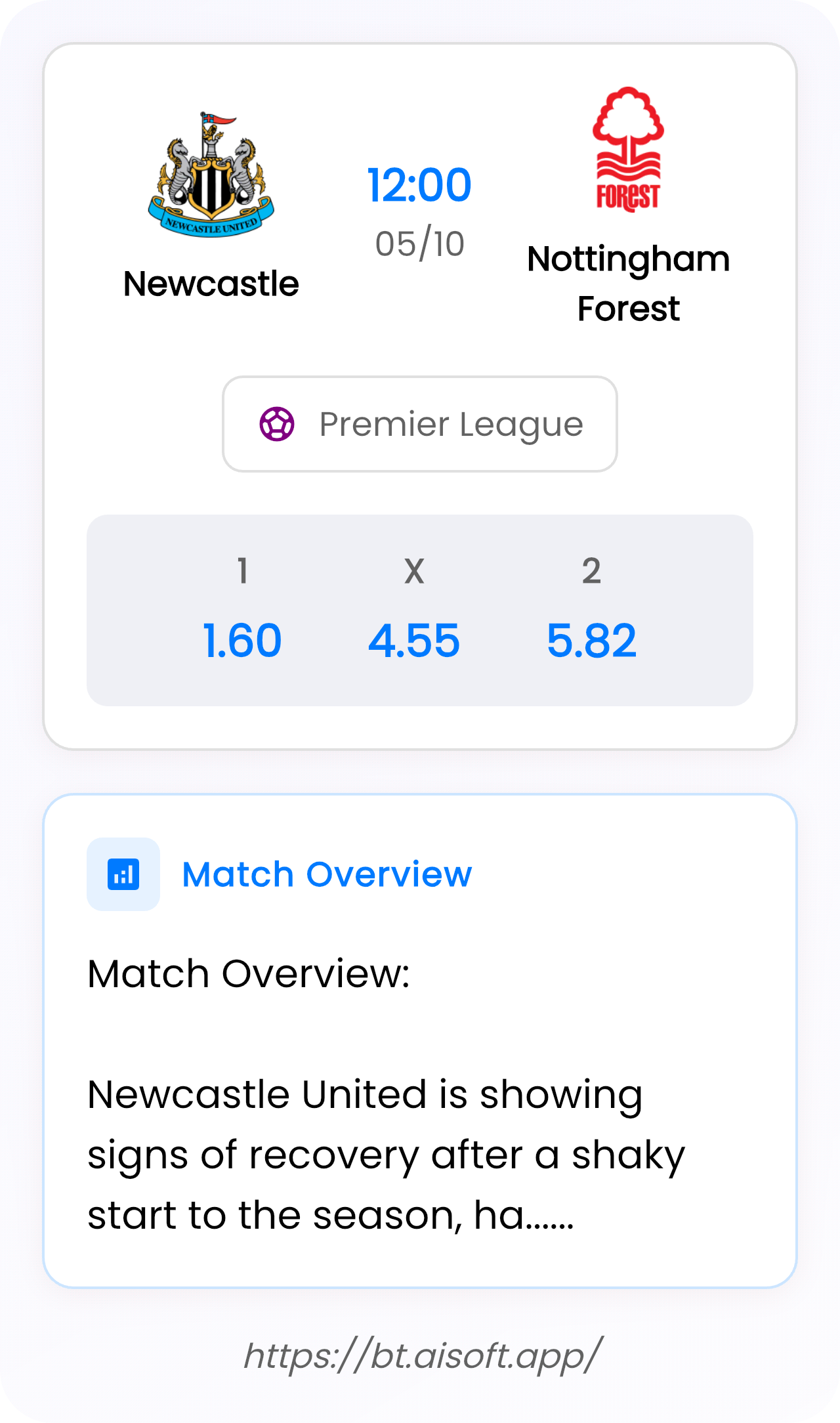 AI Match Prediction: Newcastle vs Nottingham Forest • Premier League • 12:00 / 05 October