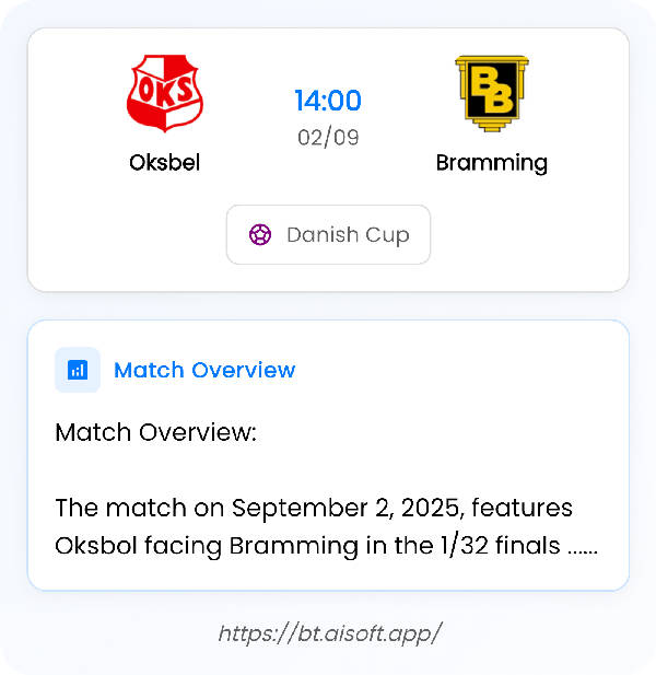 AI Match Prediction: Oksbel vs Bramming • Danish Cup • 14:00 / 02 September
