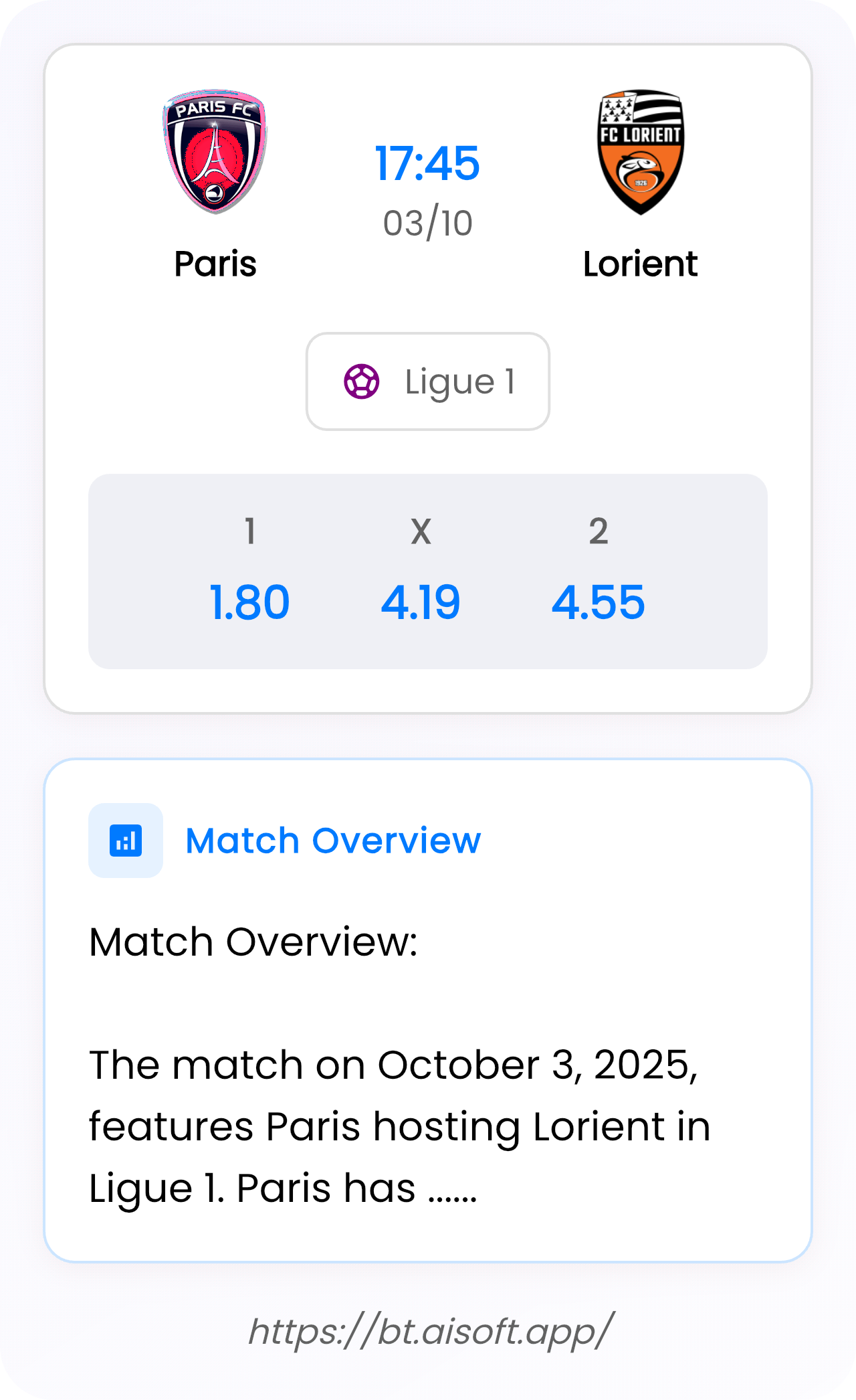 AI Match Prediction: Paris vs Lorient • Ligue 1 • 17:45 / 03 October