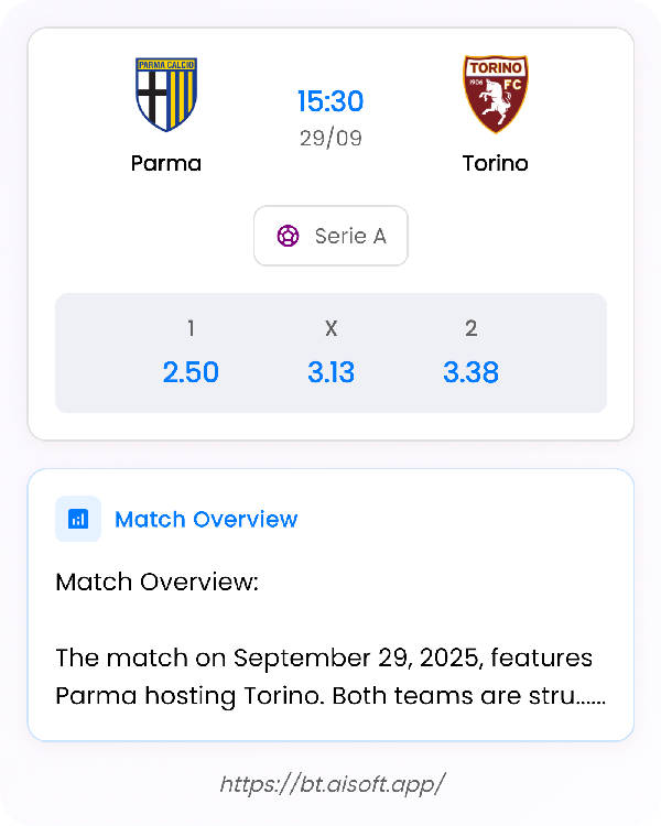 AI Match Prediction: Parma vs Torino • Serie A • 15:30 / 29 September