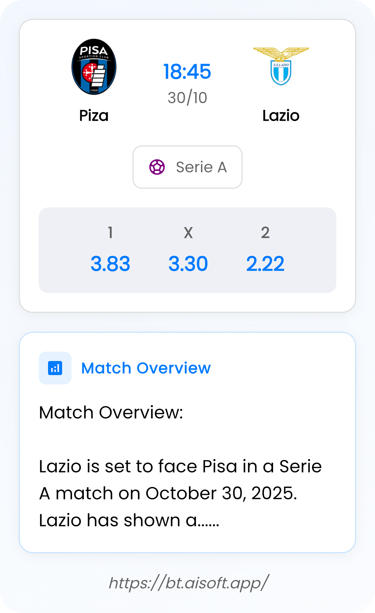 AI Match Prediction: Piza vs Lazio • Serie A • 18:45 / 30 October
