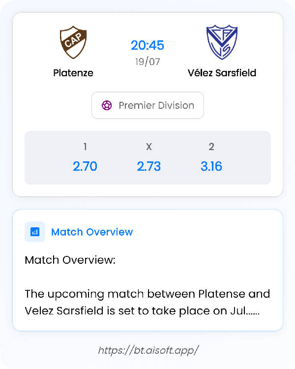 AI Match Prediction: Platenze vs Vélez Sarsfield • Premier Division • 20:45 / 19 July