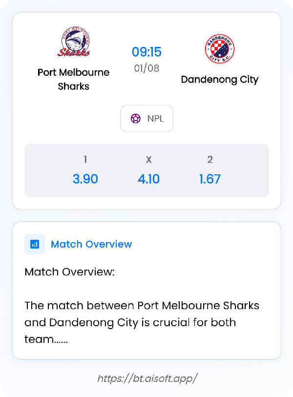AI Match Prediction: Port Melbourne Sharks vs Dandenong City • NPL • 09:15 / 01 August