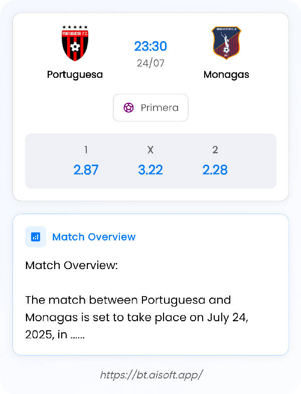 AI Match Prediction: Portuguesa vs Monagas • Primera • 23:30 / 24 July