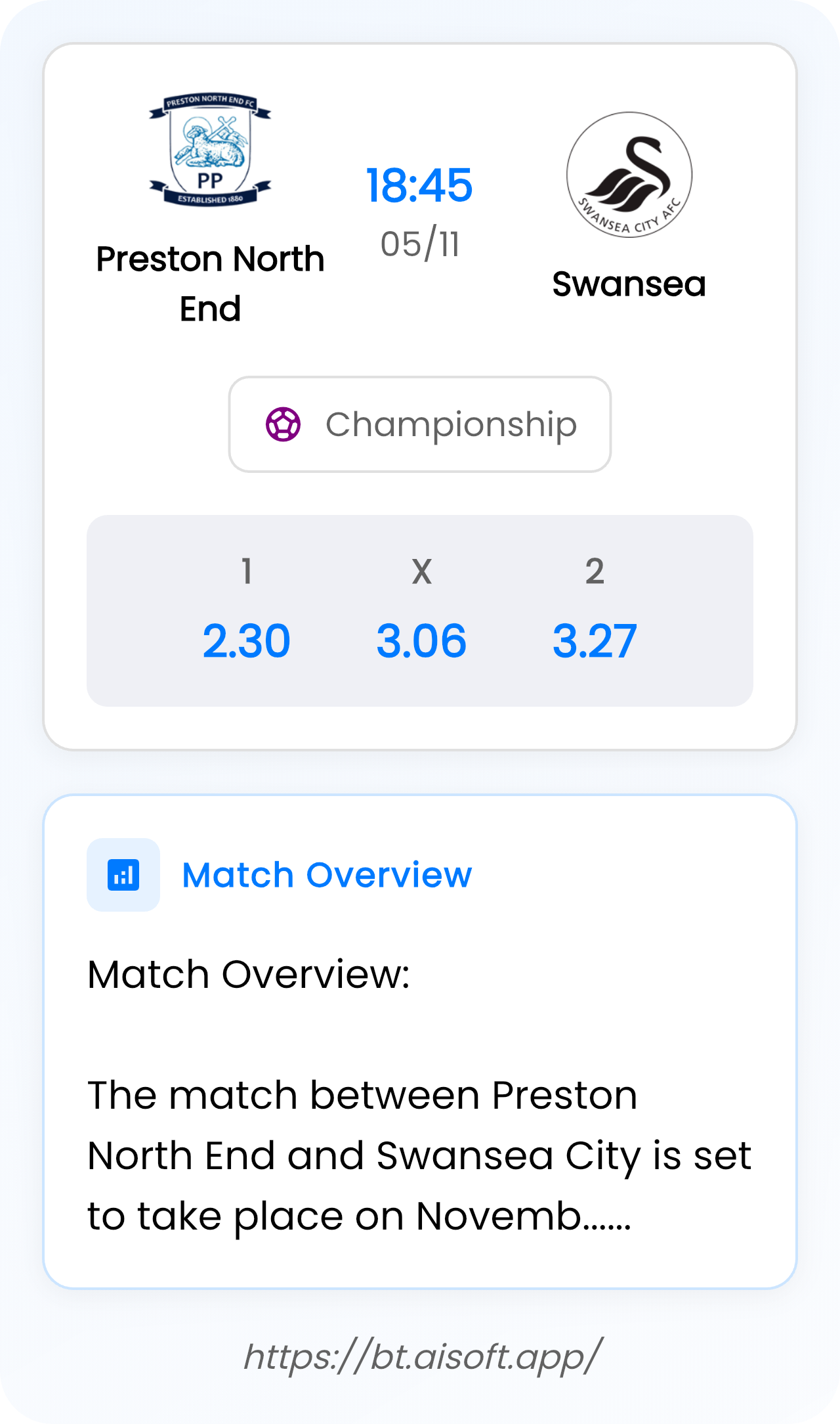 AI Match Prediction: Preston North End vs Swansea • Championship • 18:45 / 05 November