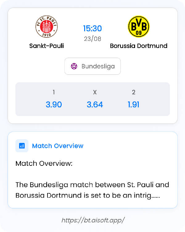 AI Match Prediction: Sankt-Pauli vs Borussia Dortmund • Bundesliga • 15:30 / 23 August