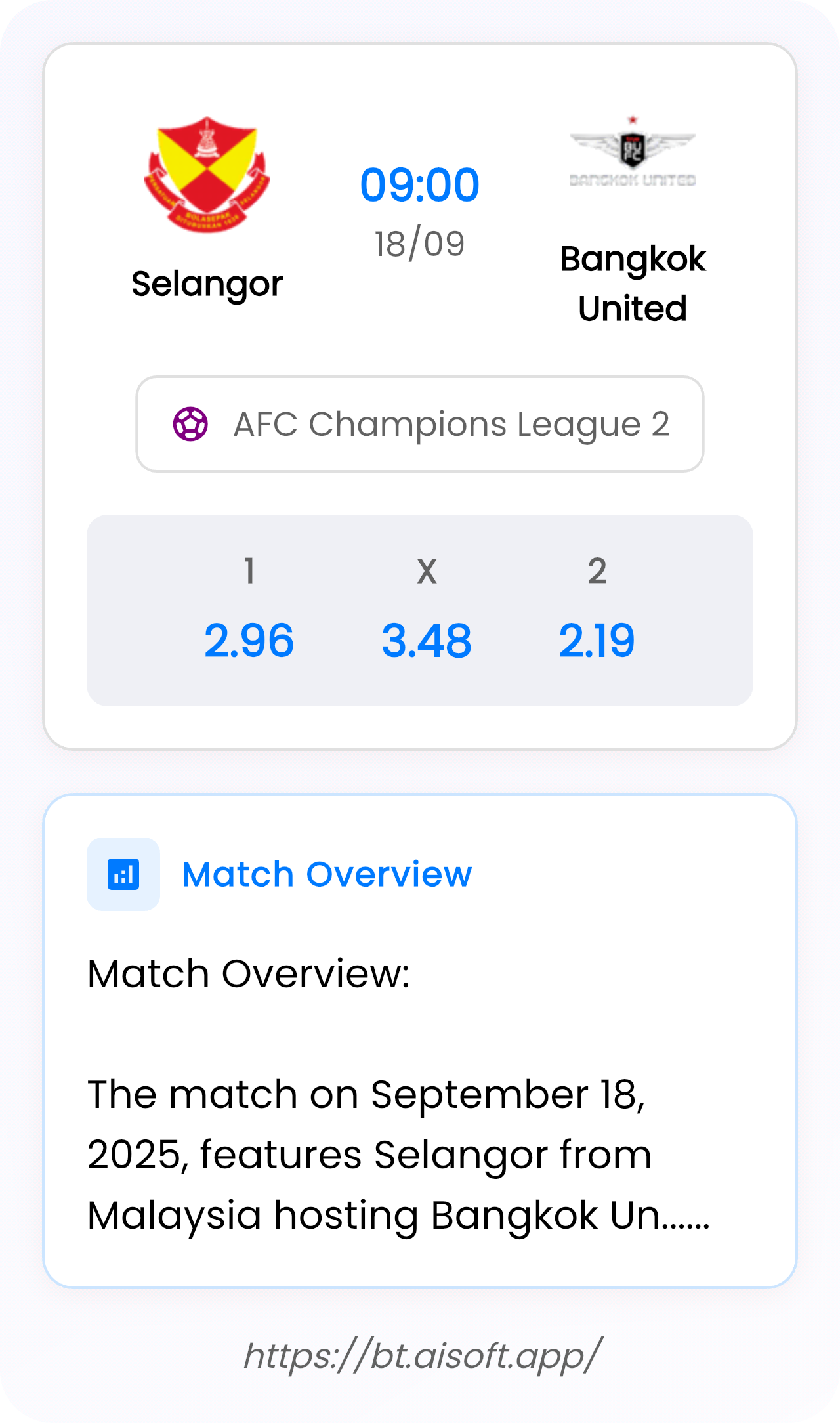 AI Match Prediction: Selangor vs Bangkok United • AFC Champions League 2 • 09:00 / 18 September
