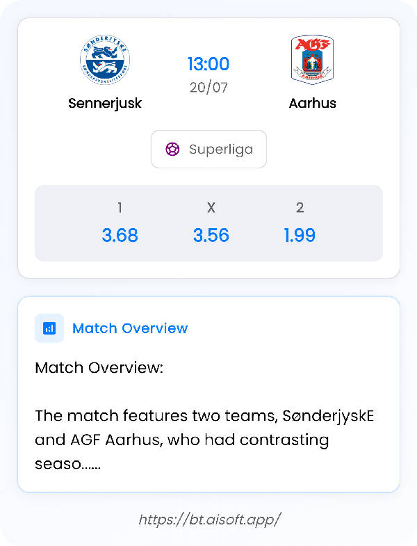 AI Match Prediction: Sennerjusk vs Aarhus • Superliga • 13:00 / 20 July