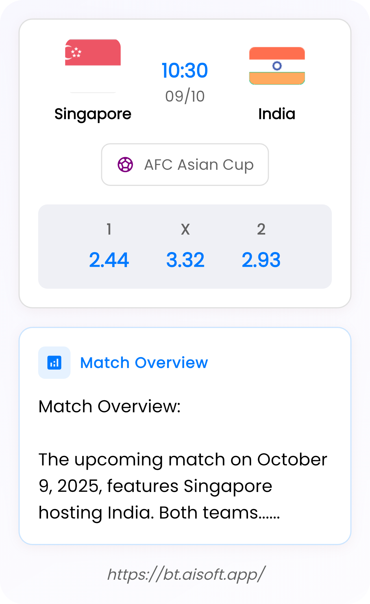 AI Match Prediction: Singapore vs India • AFC Asian Cup • 10:30 / 09 October