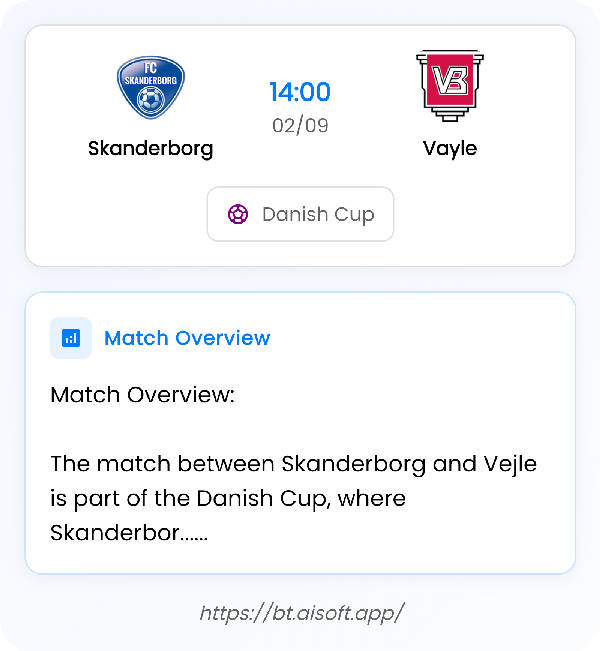 AI Match Prediction: Skanderborg vs Vayle • Danish Cup • 14:00 / 02 September