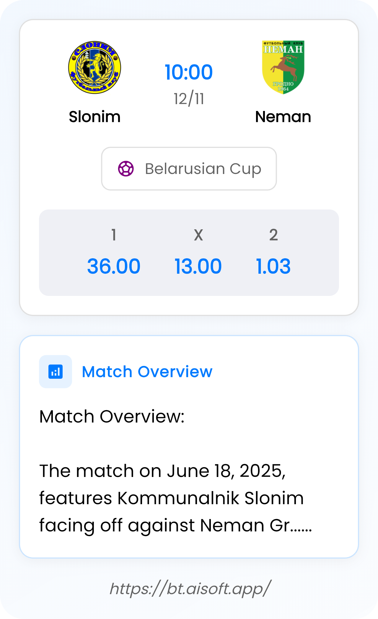 AI Match Prediction: Slonim vs Neman • Belarusian Cup • 10:00 / 12 November