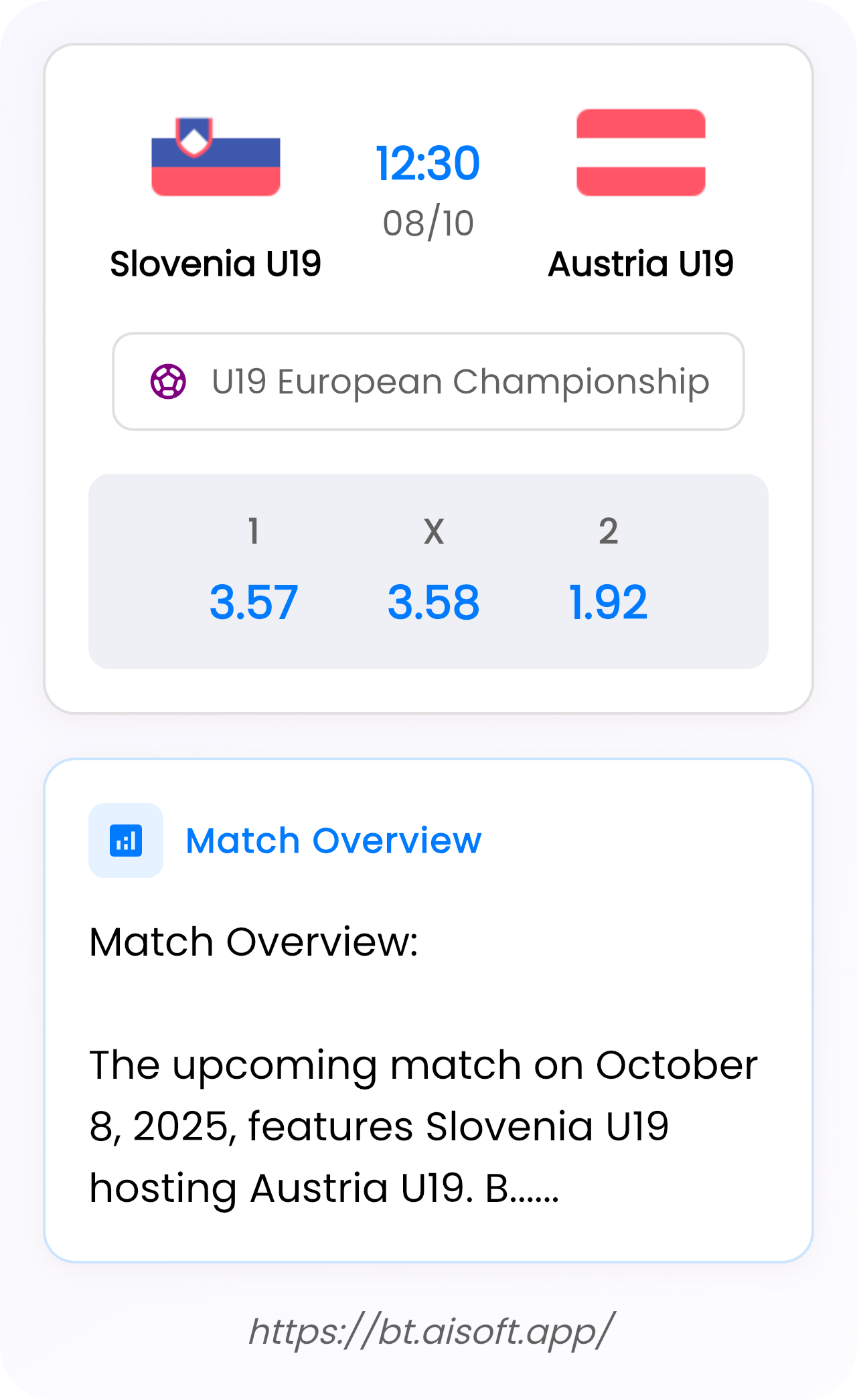 AI Match Prediction: Slovenia U19 vs Austria U19 • U19 European Championship • 12:30 / 08 October