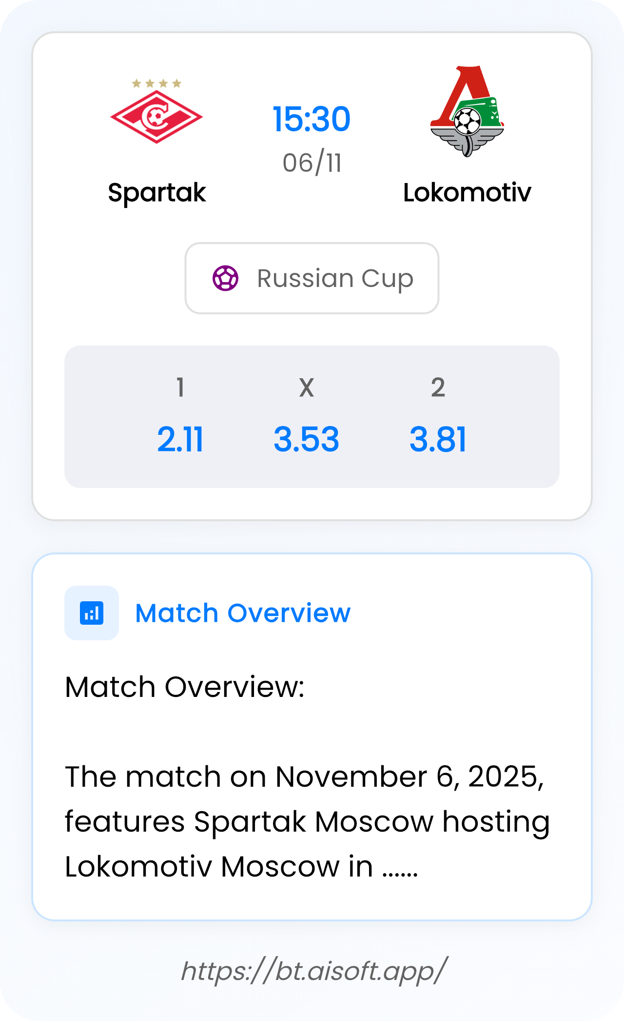 AI Match Prediction: Spartak vs Lokomotiv • Russian Cup • 15:30 / 06 November