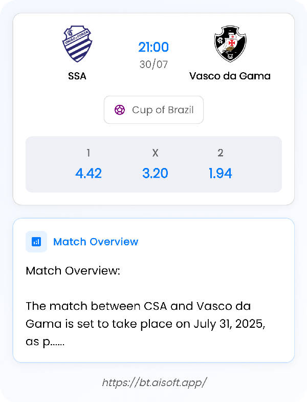 AI Match Prediction: SSA vs Vasco da Gama • Cup of Brazil • 21:00 / 30 July