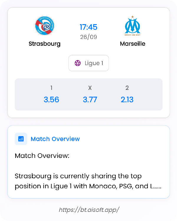 AI Match Prediction: Strasbourg vs Marseille • Ligue 1 • 17:45 / 26 September