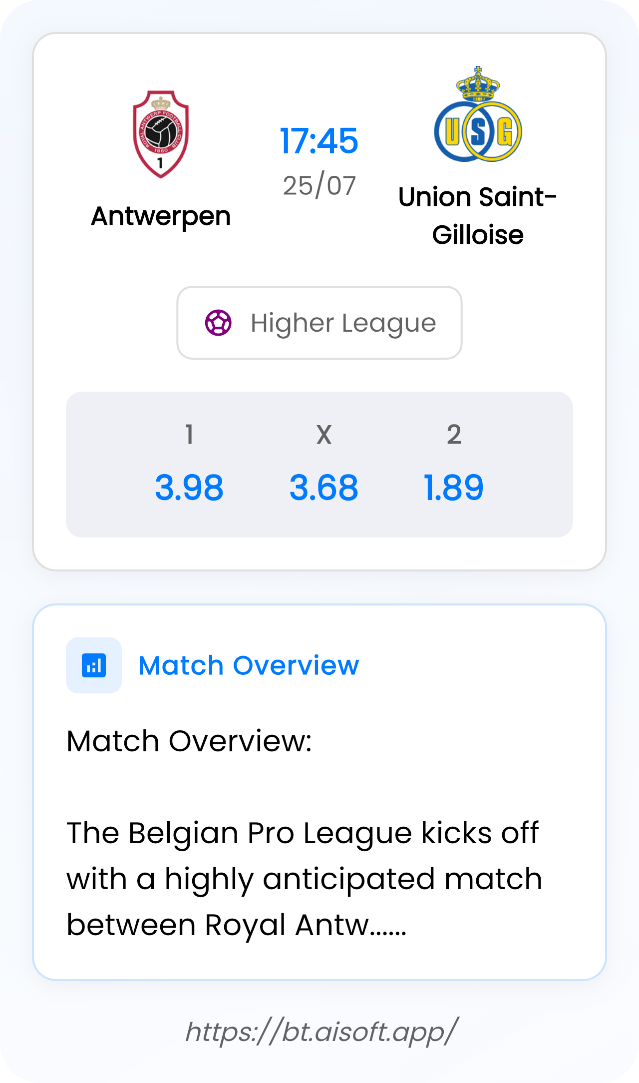 AI Match Prediction (Tips): Antwerpen vs Union Saint-Gilloise • Higher League • 17:45 / 25 July