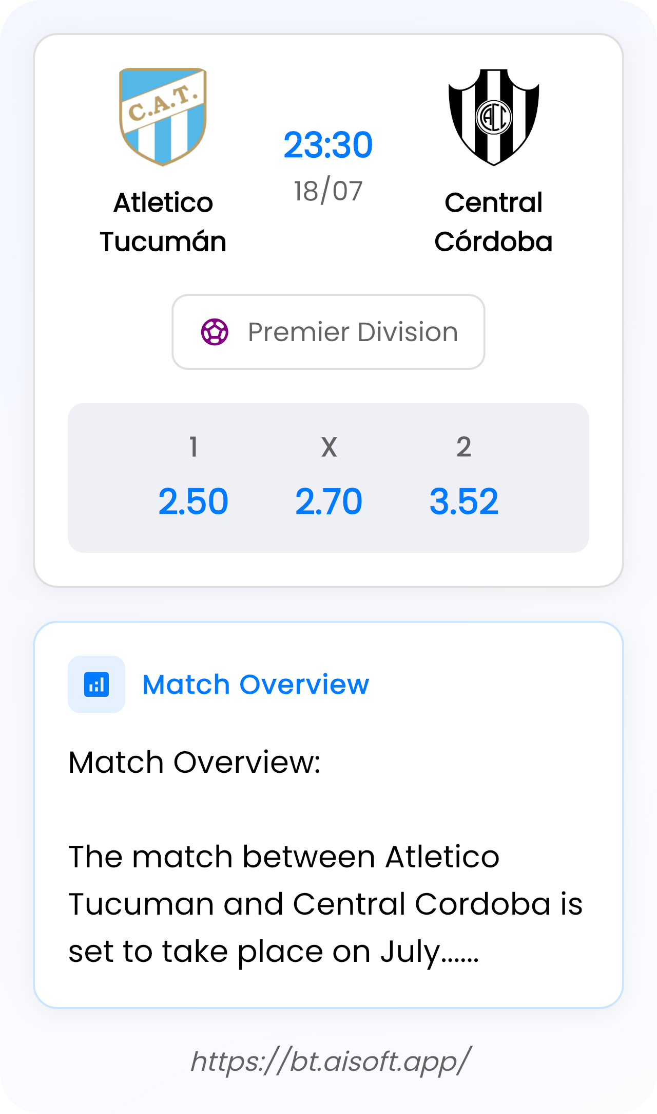 AI Match Prediction (Tips): Atletico Tucumán vs Central Córdoba • Premier Division • 23:30 / 18 July