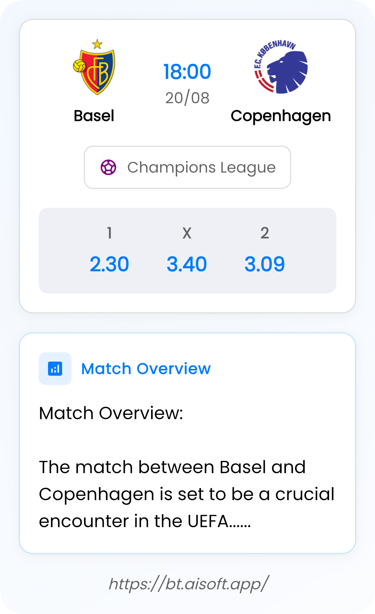 AI Match Prediction (Tips): Basel vs Copenhagen • Champions League • 18:00 / 20 August