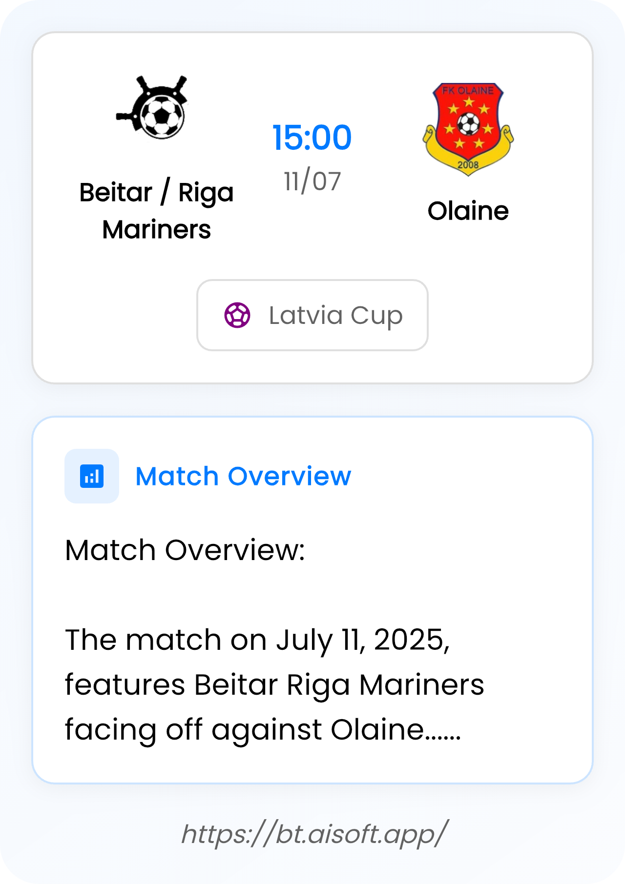 AI Match Prediction (Tips): Beitar / Riga Mariners vs Olaine • Latvia Cup • 15:00 / 11 July
