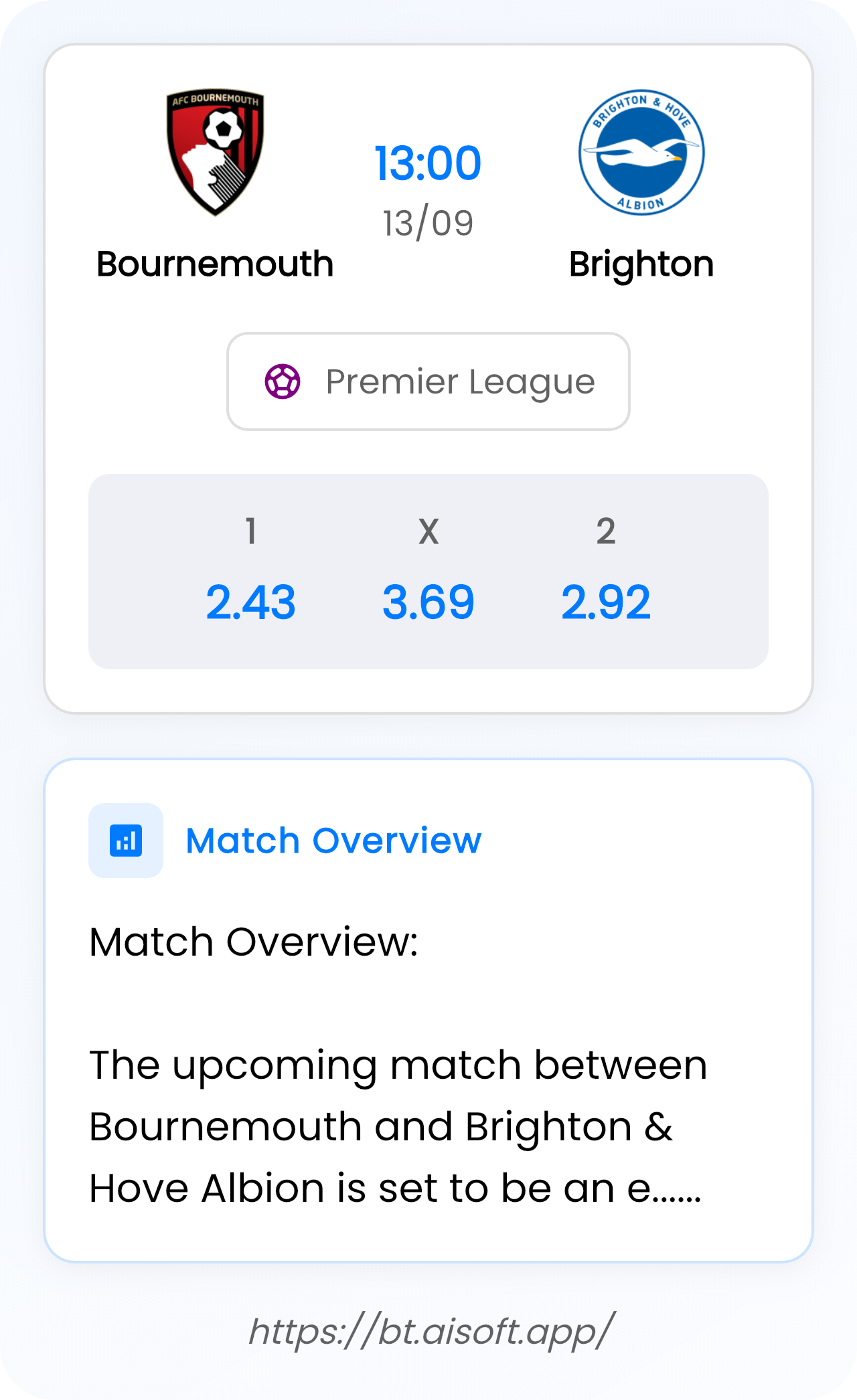 AI Match Prediction (Tips): Bournemouth vs Brighton • Premier League • 13:00 / 13 September