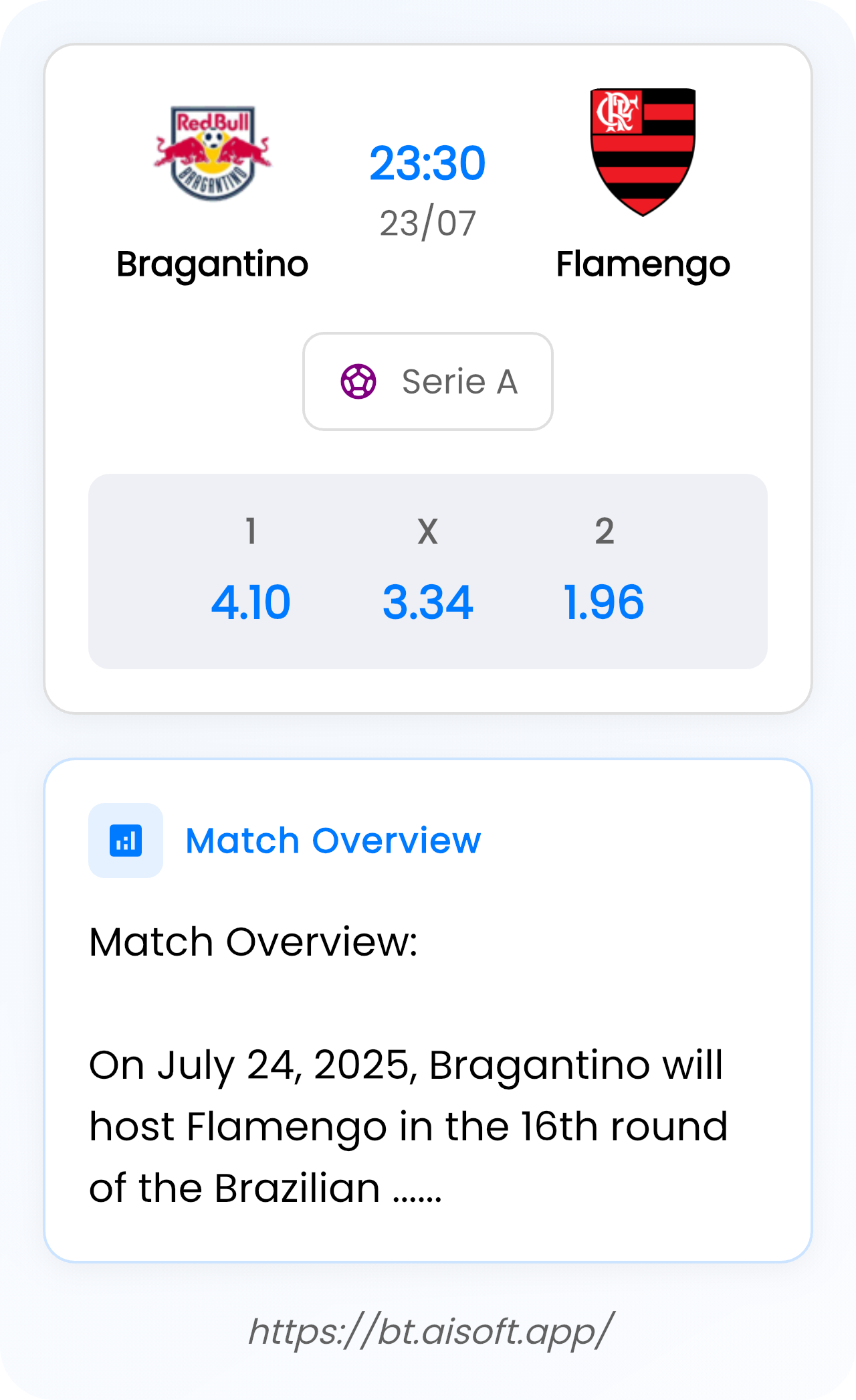 AI Match Prediction (Tips): Bragantino vs Flamengo • Serie A • 23:30 / 23 July