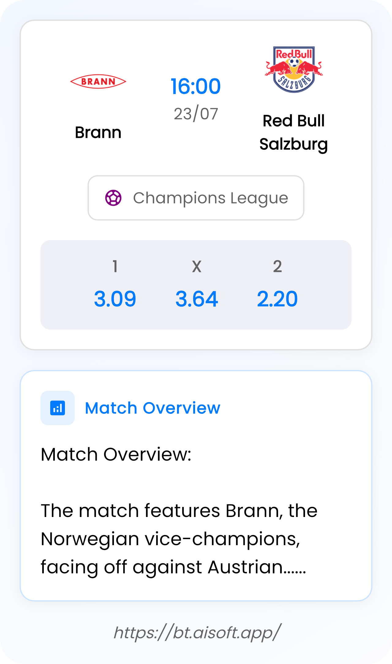 AI Match Prediction (Tips): Brann vs Red Bull Salzburg • Champions League • 16:00 / 23 July