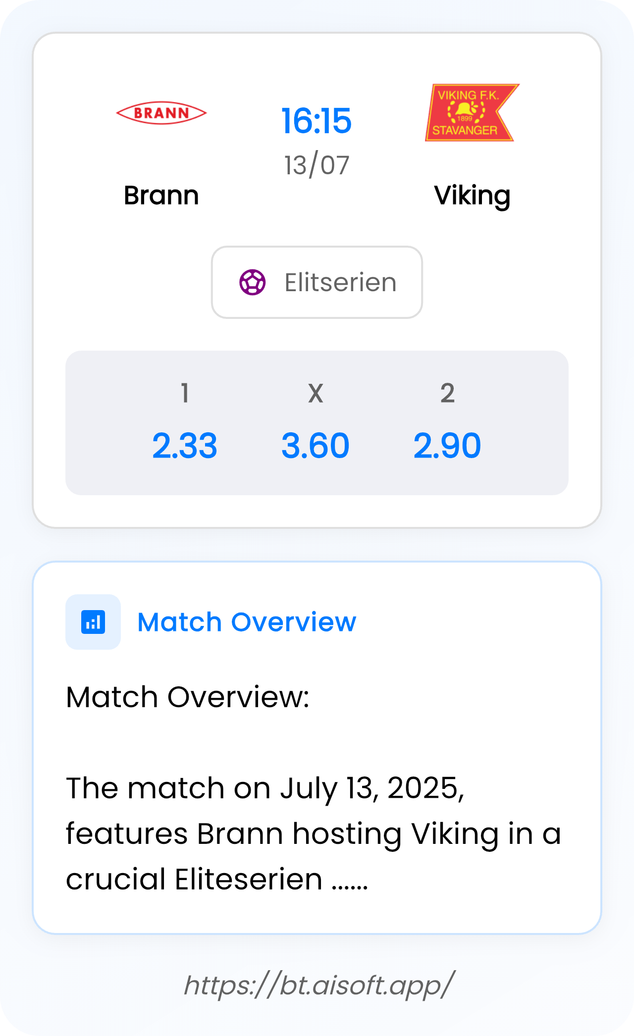 AI Match Prediction (Tips): Brann vs Viking • Elitserien • 16:15 / 13 July