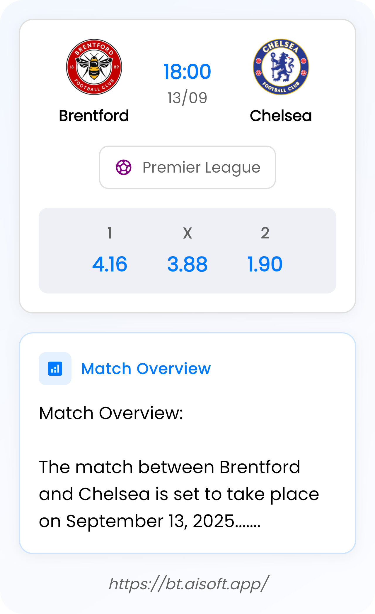 AI Match Prediction (Tips): Brentford vs Chelsea • Premier League • 18:00 / 13 September