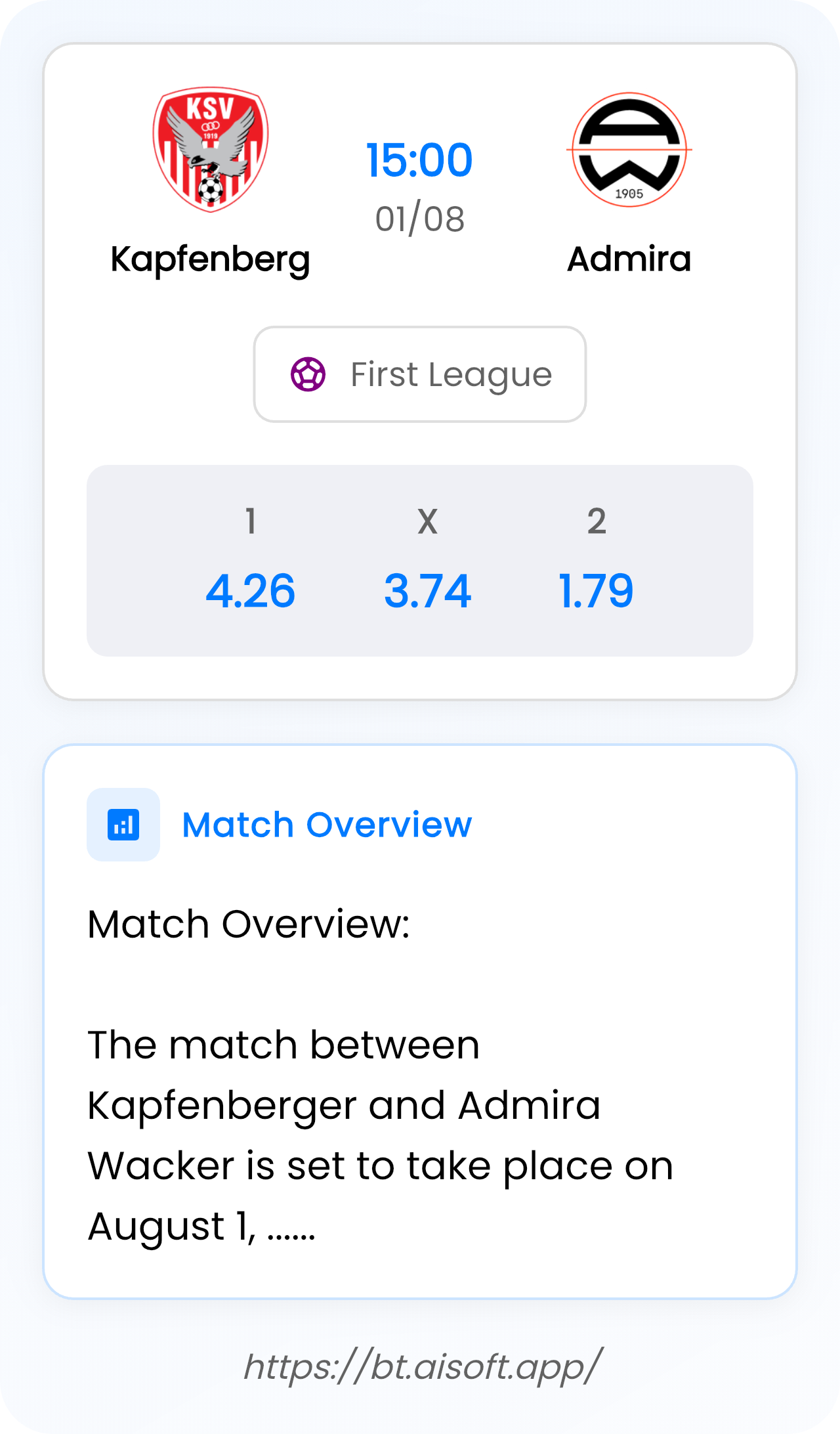 AI Match Prediction (Tips): Kapfenberg vs Admira • First League • 15:00 / 01 August