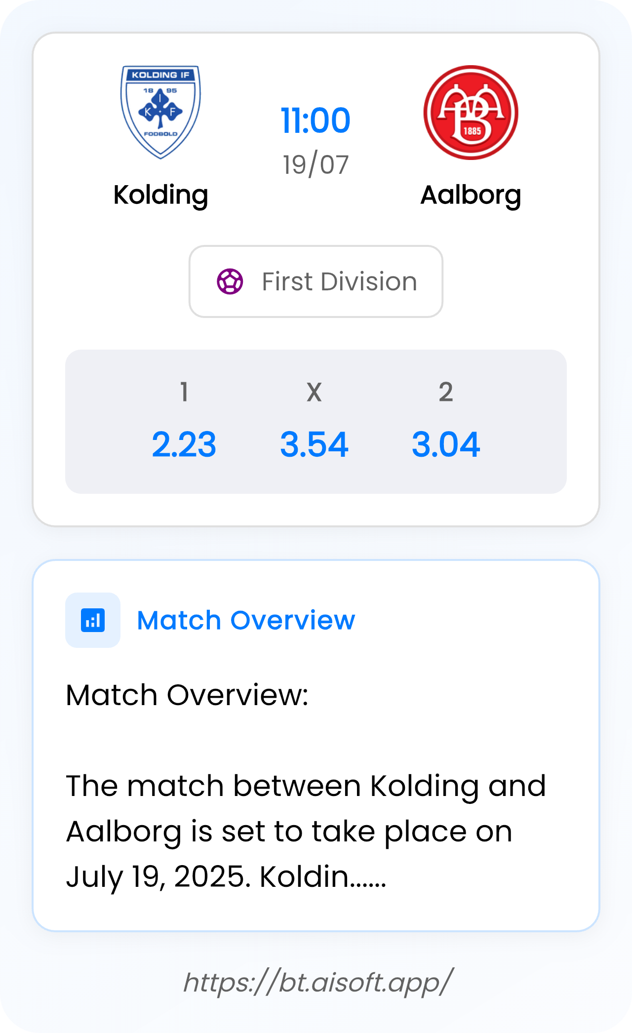 AI Match Prediction (Tips): Kolding vs Aalborg • First Division • 11:00 / 19 July