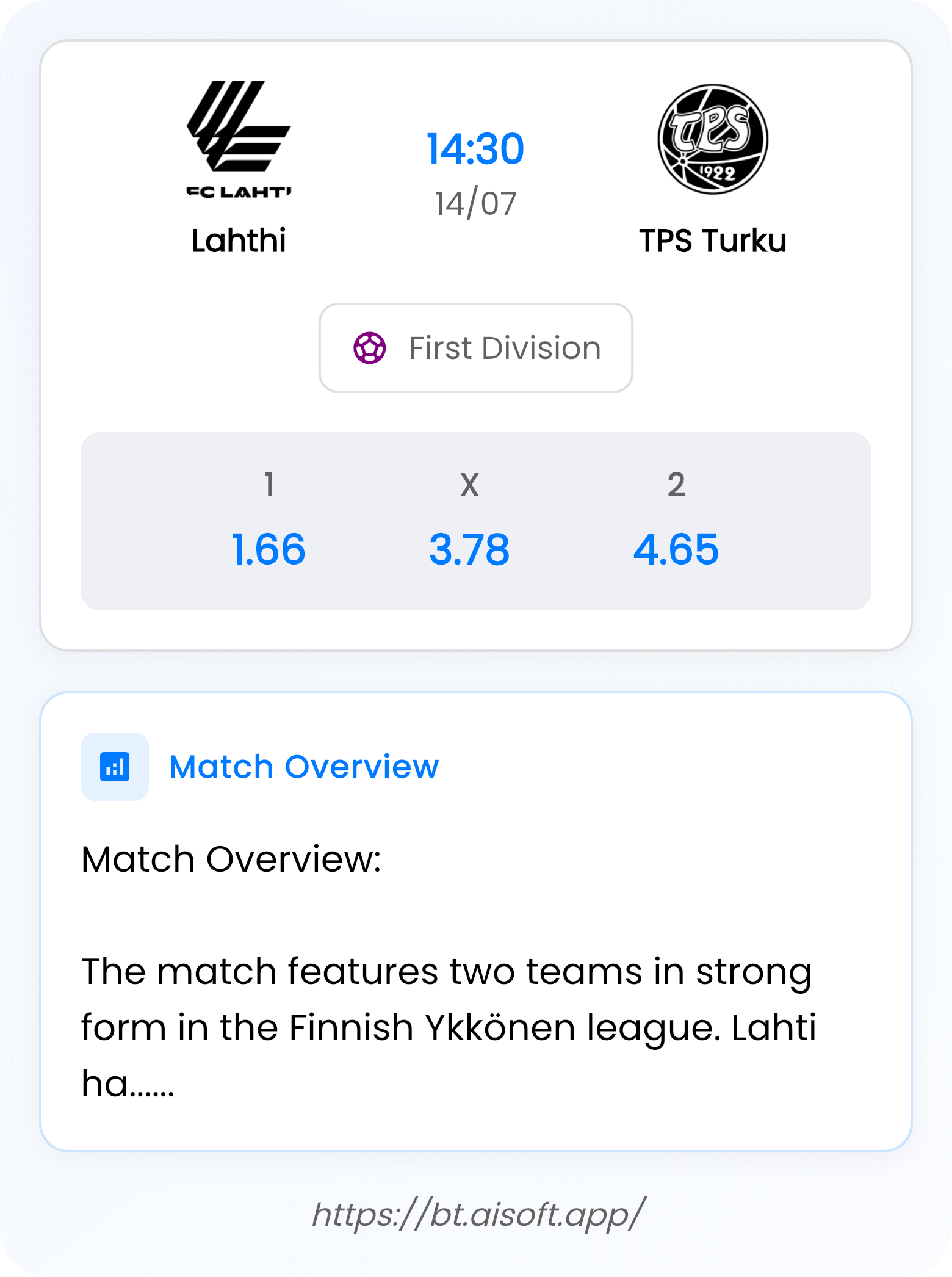 AI Match Prediction (Tips): Lahthi vs TPS Turku • First Division • 14:30 / 14 July
