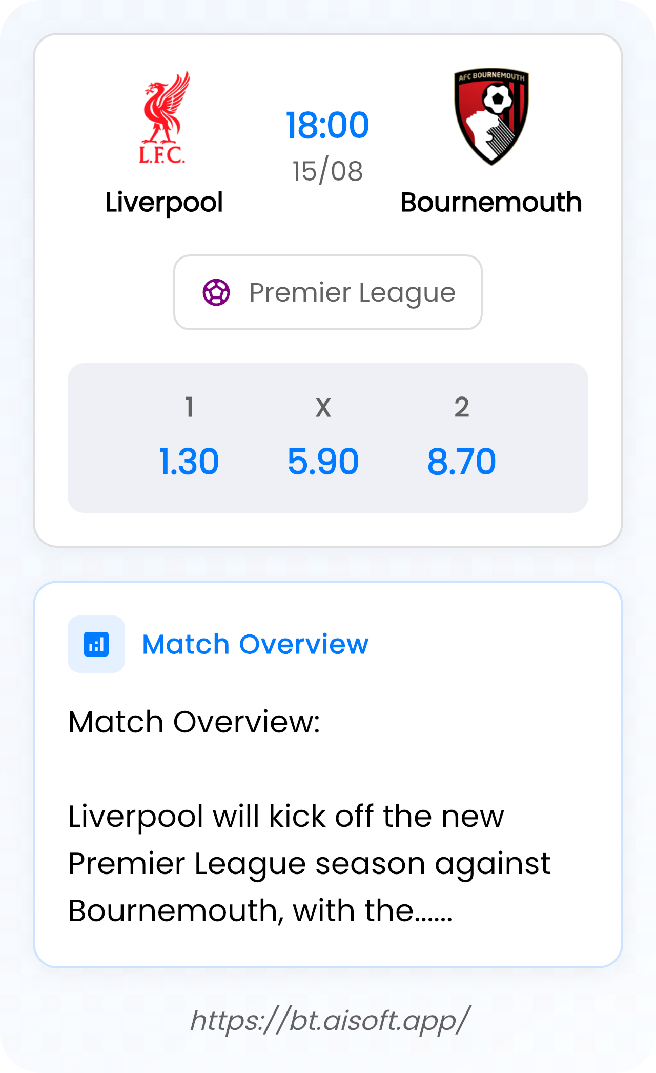 AI Match Prediction (Tips): Liverpool vs Bournemouth • Premier League • 18:00 / 15 August