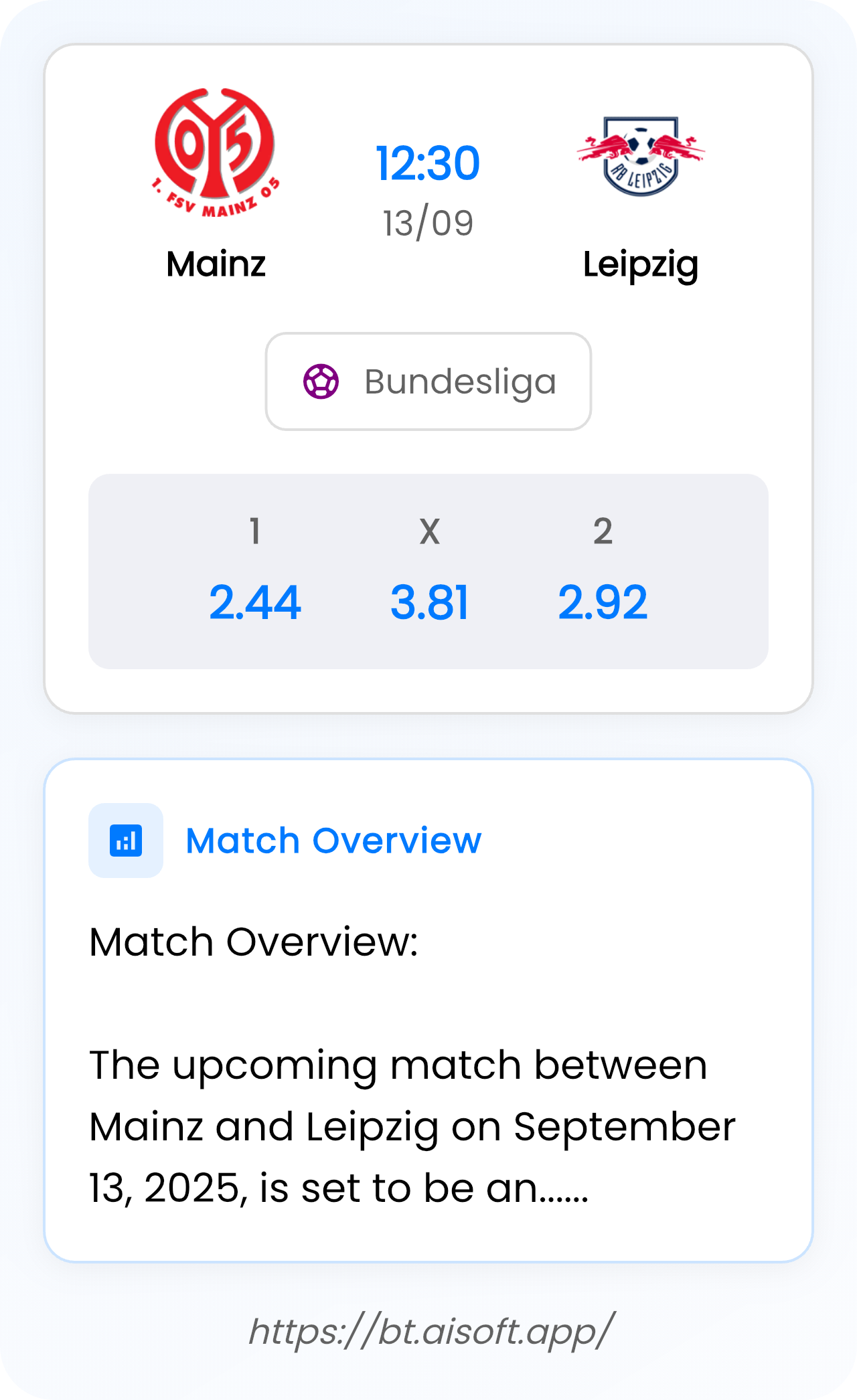 AI Match Prediction (Tips): Mainz vs Leipzig • Bundesliga • 12:30 / 13 September