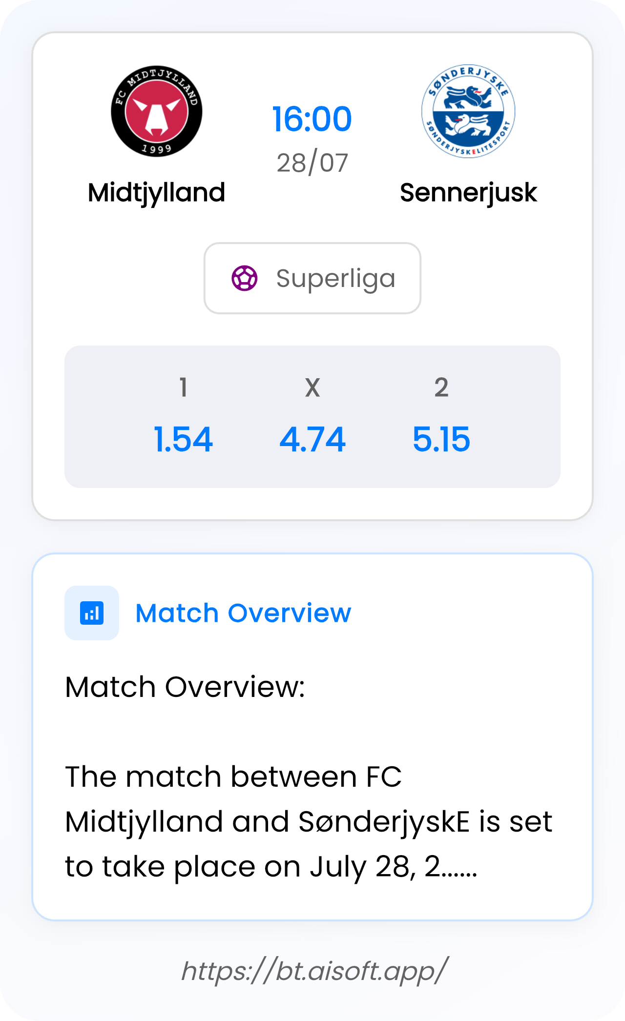 AI Match Prediction (Tips): Midtjylland vs Sennerjusk • Superliga • 16:00 / 28 July