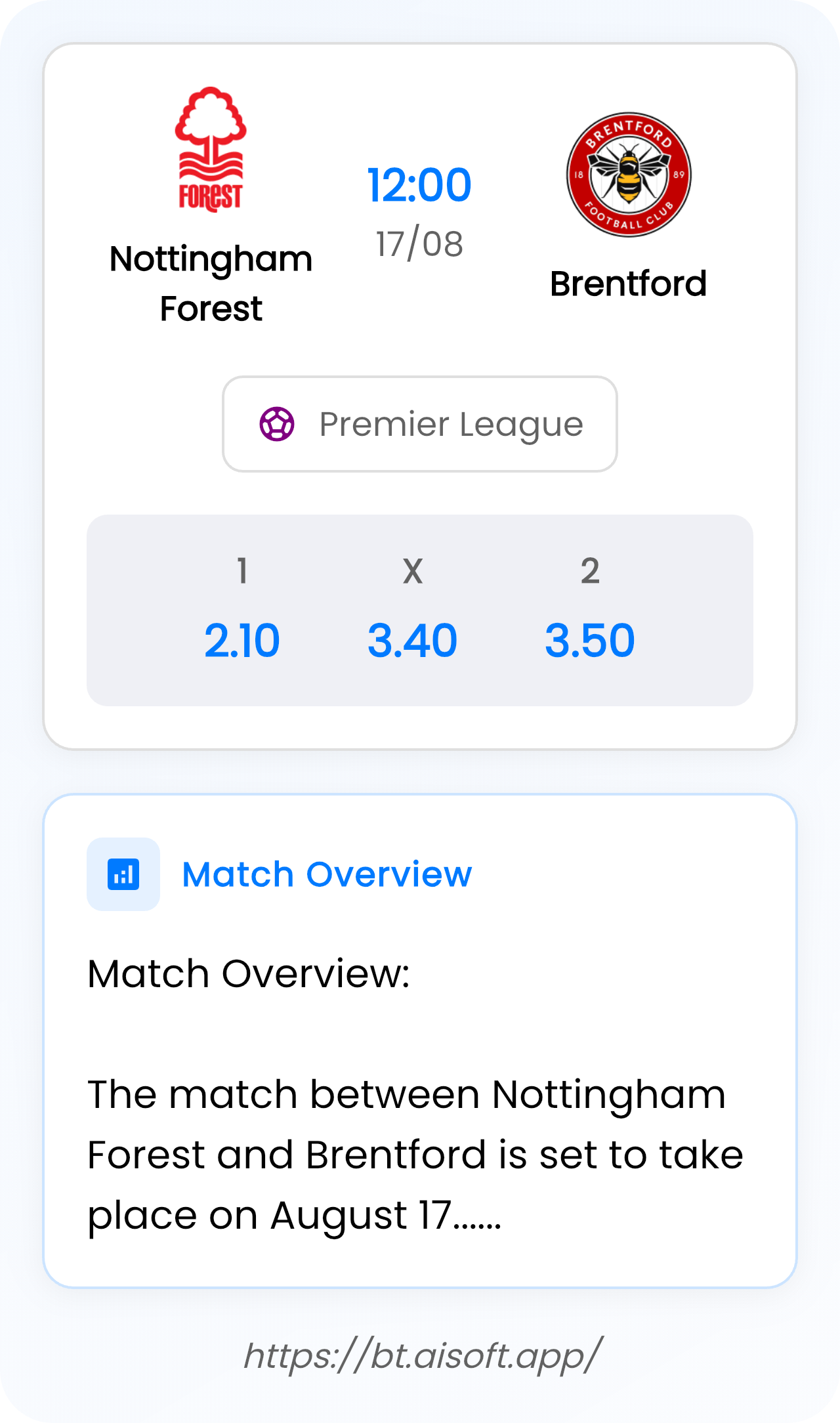 AI Match Prediction (Tips): Nottingham Forest vs Brentford • Premier League • 12:00 / 17 August