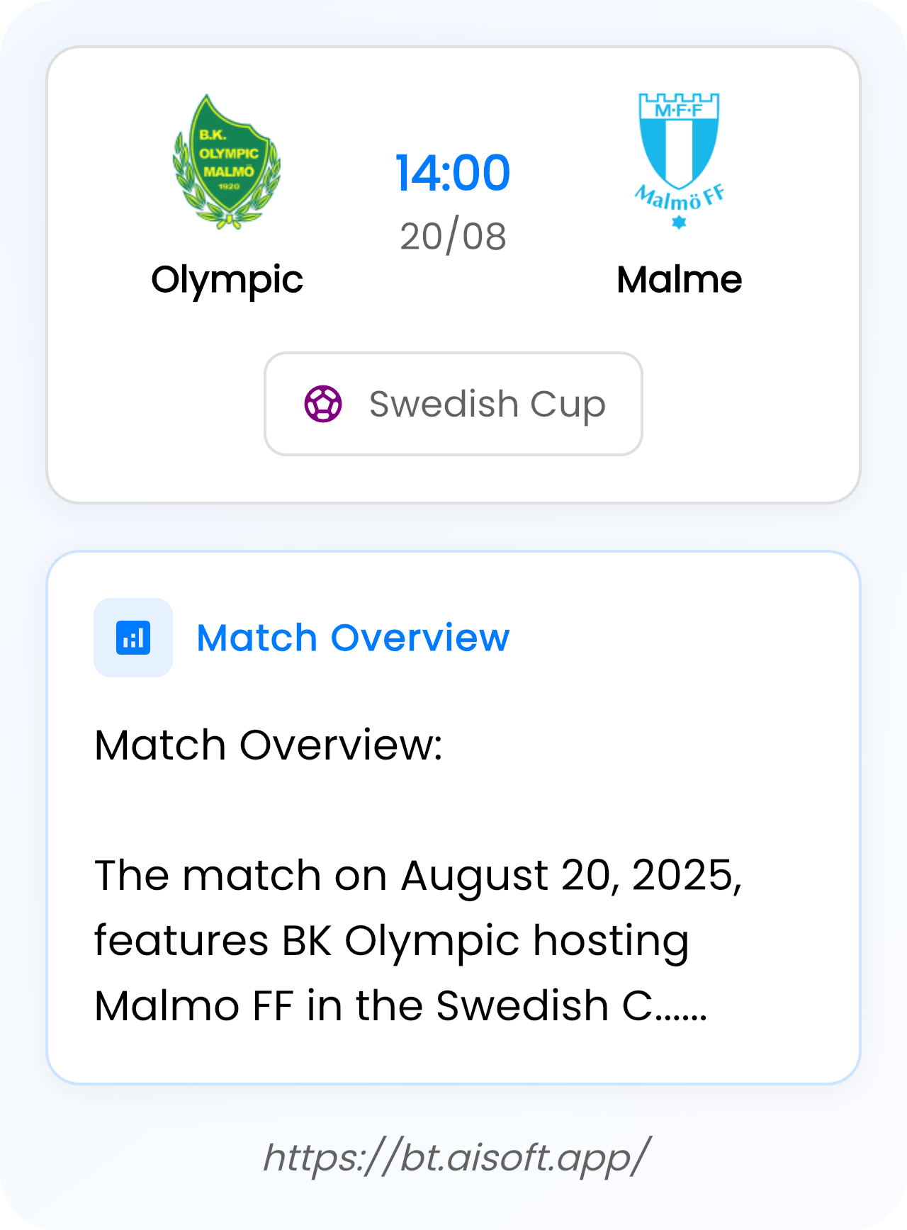 AI Match Prediction (Tips): Olympic vs Malme • Swedish Cup • 14:00 / 20 August