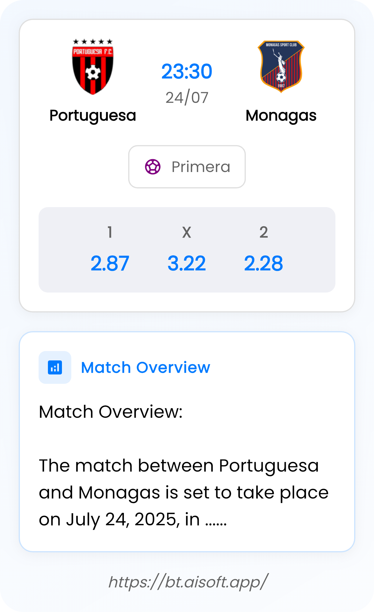 AI Match Prediction (Tips): Portuguesa vs Monagas • Primera • 23:30 / 24 July