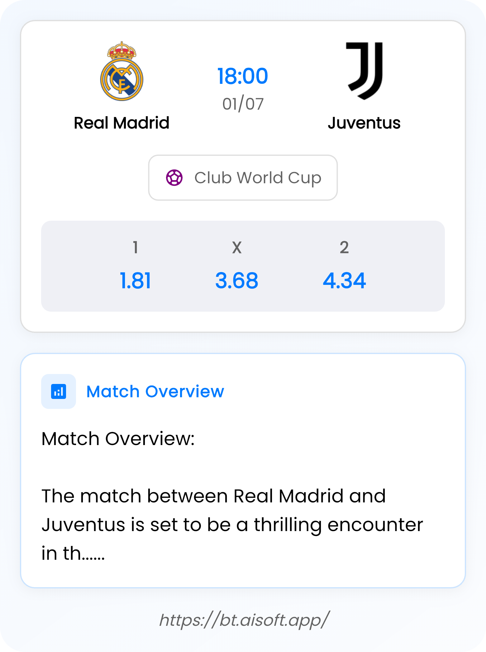 AI Match Prediction (Tips): Real Madrid vs Juventus • Club World Cup • 18:00 / 01 July