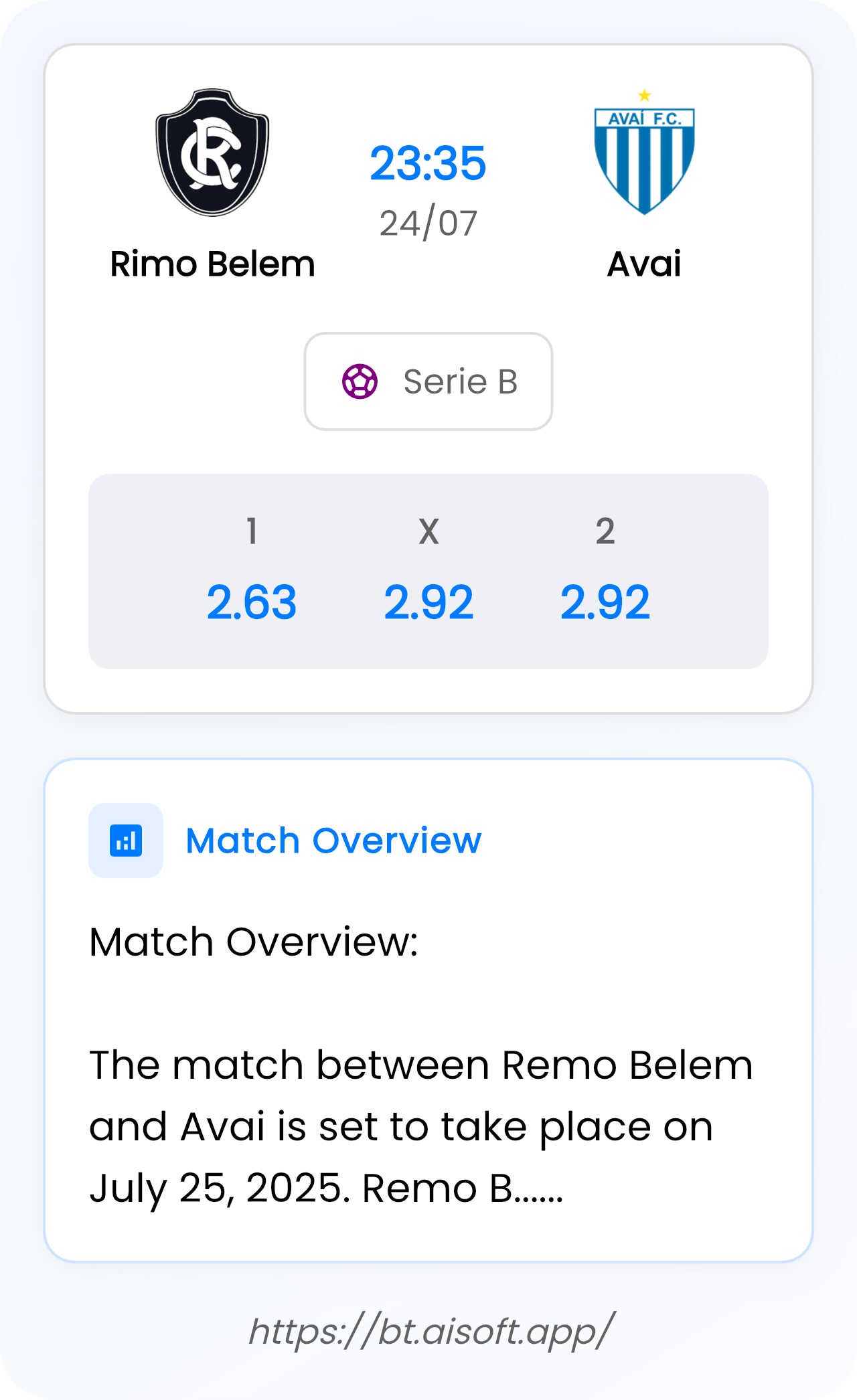 AI Match Prediction (Tips): Rimo Belem vs Avai • Serie B • 23:35 / 24 July