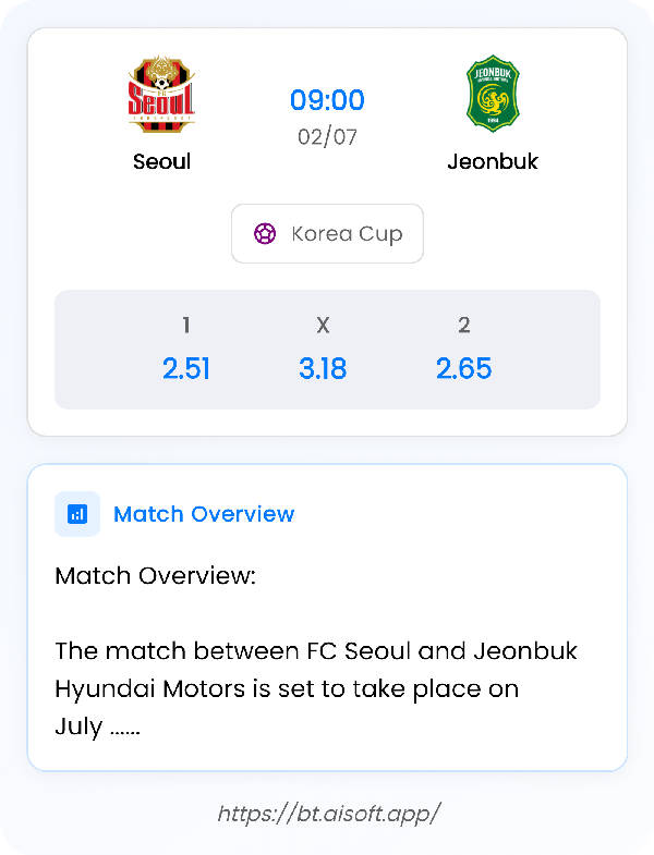 AI Match Prediction (Tips): Seoul vs Jeonbuk • Korea Cup • 09:00 / 02 July