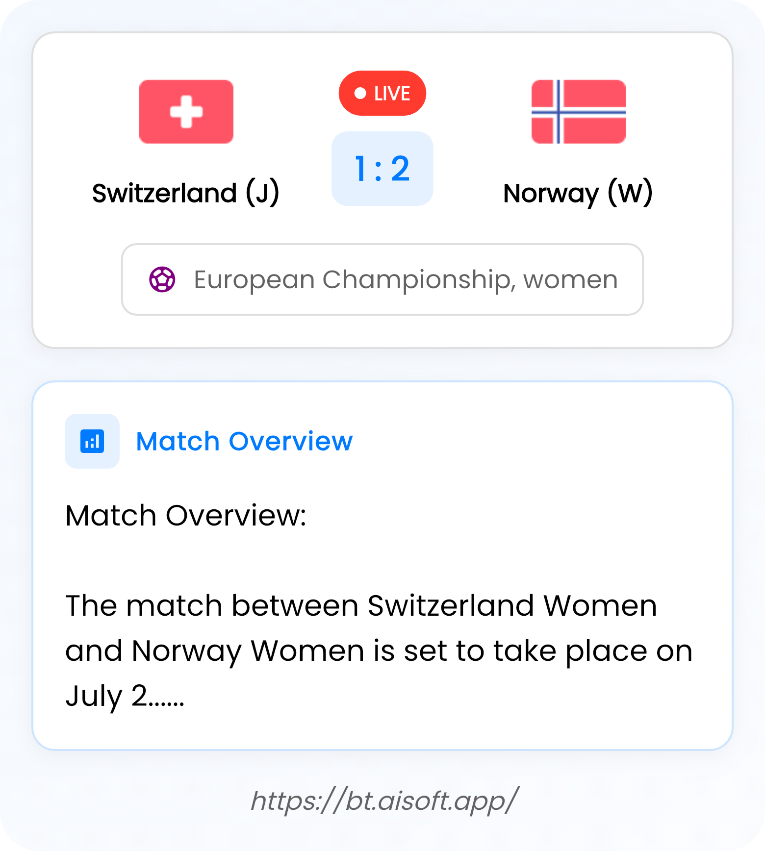 AI Match Prediction (Tips): Switzerland (J) vs Norway (W) • European Championship, women • 18:00 / 02 July