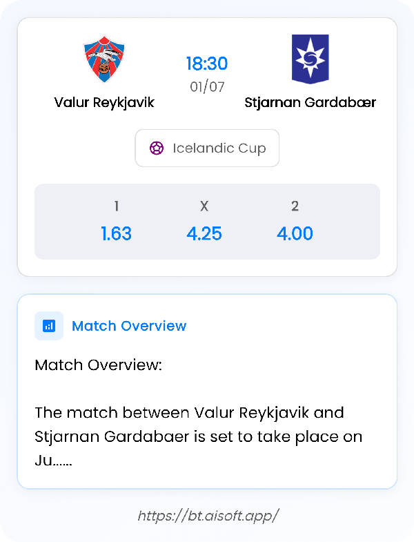 AI Match Prediction (Tips): Valur Reykjavik vs Stjarnan Gardabær • Icelandic Cup • 18:30 / 01 July