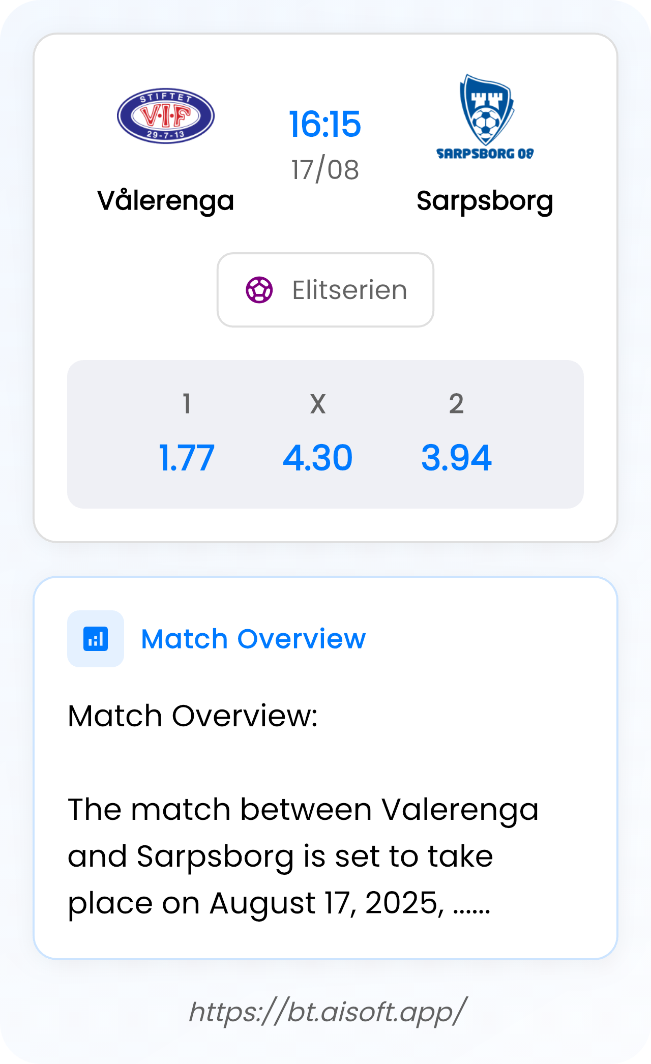 AI Match Prediction (Tips): Vålerenga vs Sarpsborg • Elitserien • 16:15 / 17 August