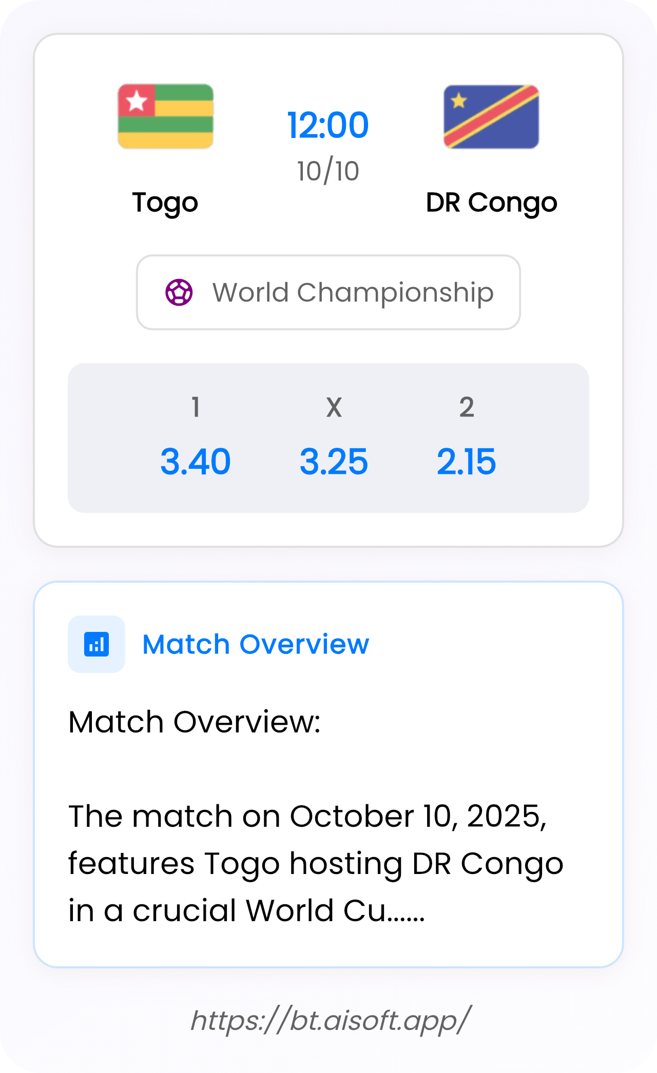 AI Match Prediction: Togo vs DR Congo • World Championship • 12:00 / 10 October